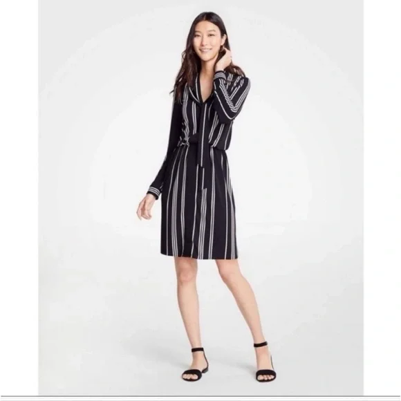Ann Taylor minimalist contemporary neck tie stripe midi dress - Picture 3 of 14